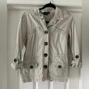 French Cuff Light Beige Utility Jacket with Button Front